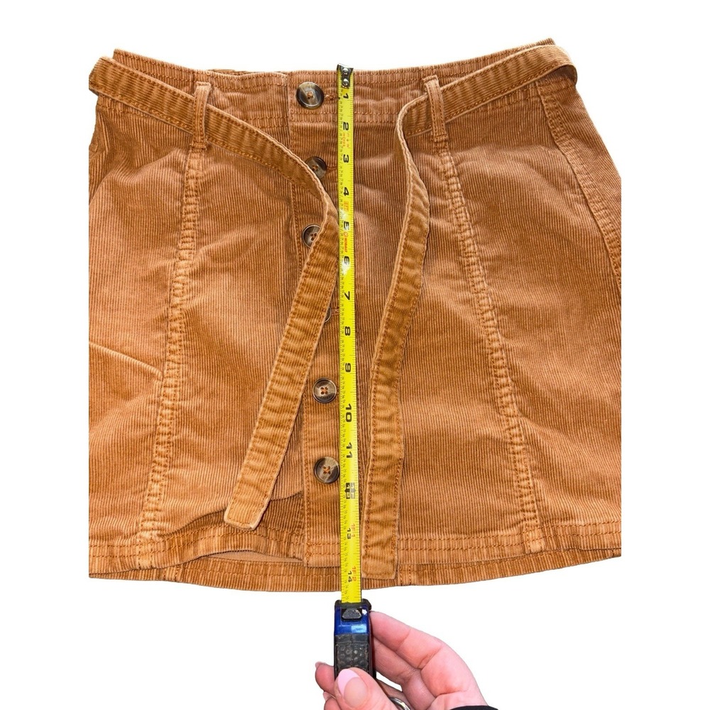 American Eagle Camel Tan Corduroy High Rise A Line Skirt Button‎ Fly Tie Size 0 - Picture 7 of 8